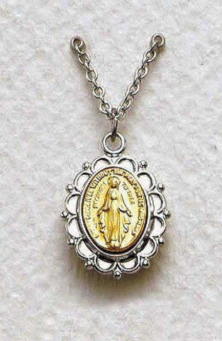Tuo-tone Miraculous Medal with Chain
