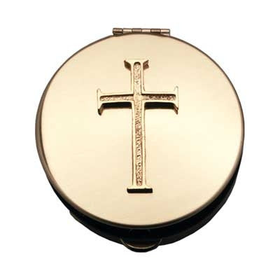 Small Polished Brass Pyx with Gold Cross