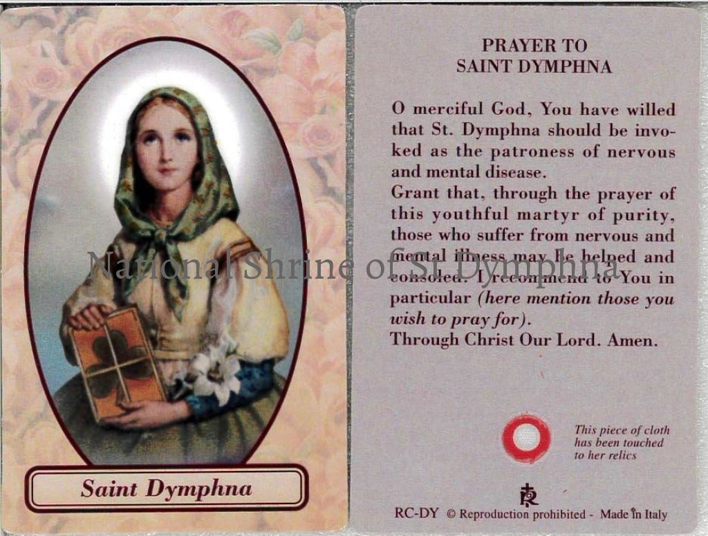 St Dymphna Relic Prayer Card Laminated Prayer Card